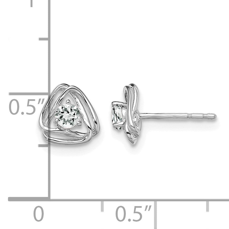 14k White Gold 3mm Round April/White Topaz Triangle Post Earrings