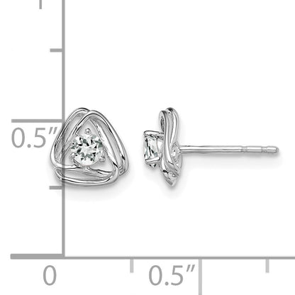 14k White Gold 3mm Round April/White Topaz Triangle Post Earrings