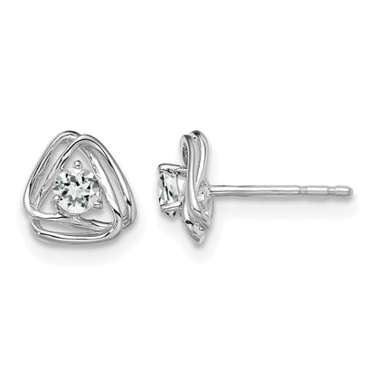14k White Gold 3mm Round April/White Topaz Triangle Post Earrings
