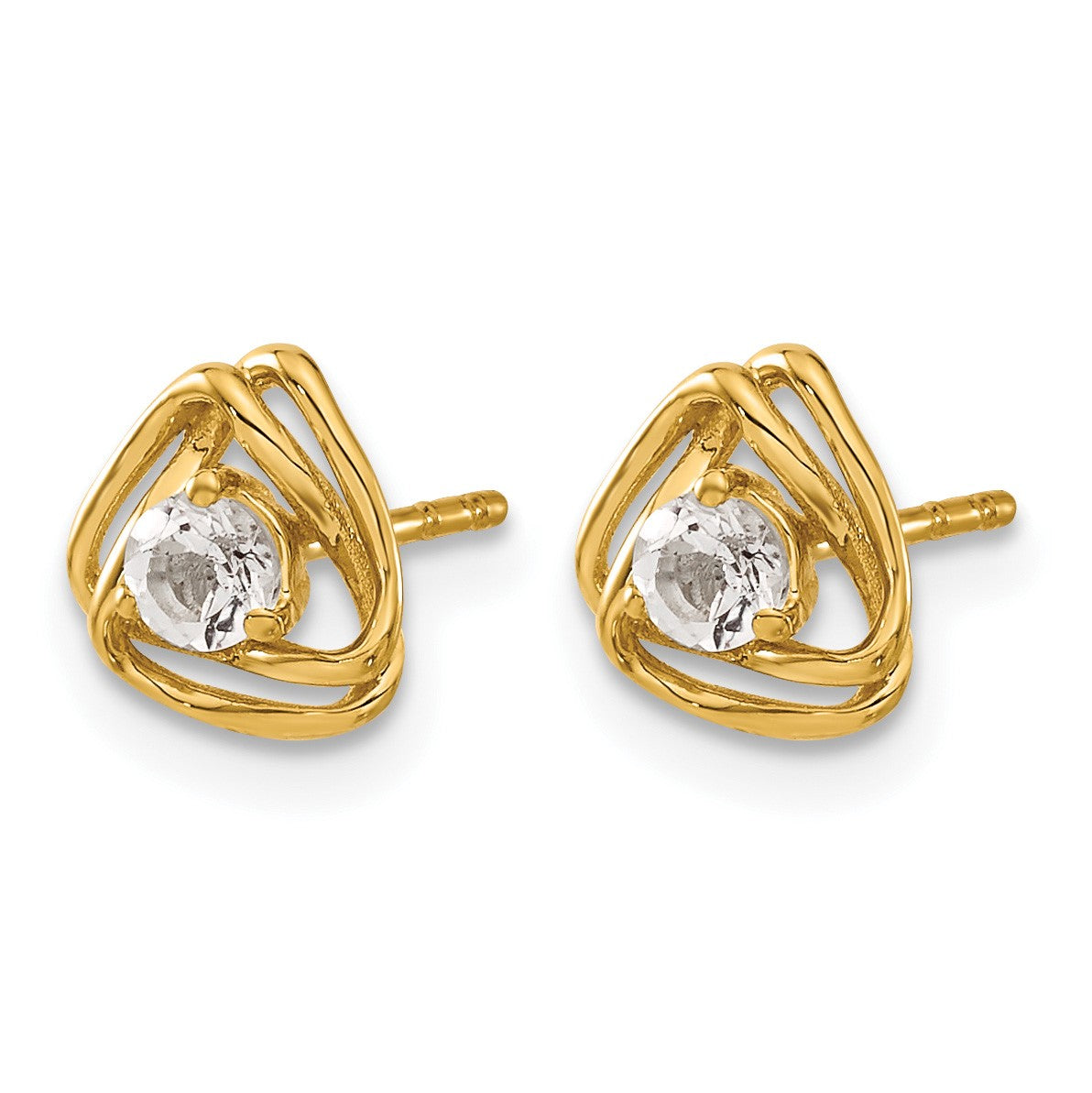14k 3mm Round April/White Topaz Triangle Post Earrings