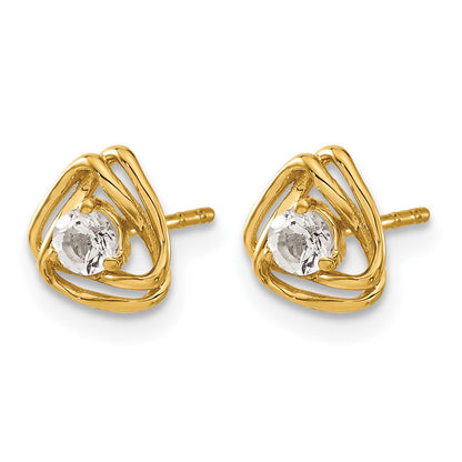 14k 3mm Round April/White Topaz Triangle Post Earrings