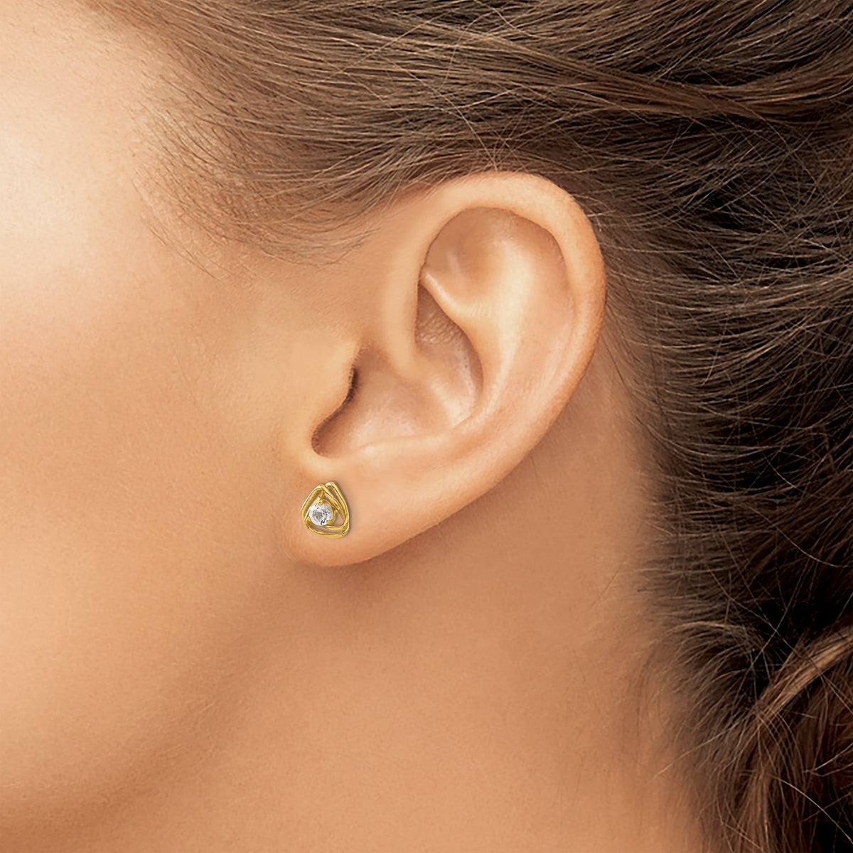 14k 3mm Round April/White Topaz Triangle Post Earrings