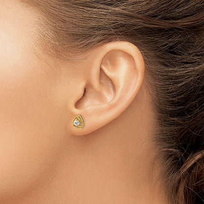 14k 3mm Round April/White Topaz Triangle Post Earrings