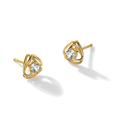 14k 3mm Round April/White Topaz Triangle Post Earrings