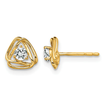 14k 3mm Round April/White Topaz Triangle Post Earrings