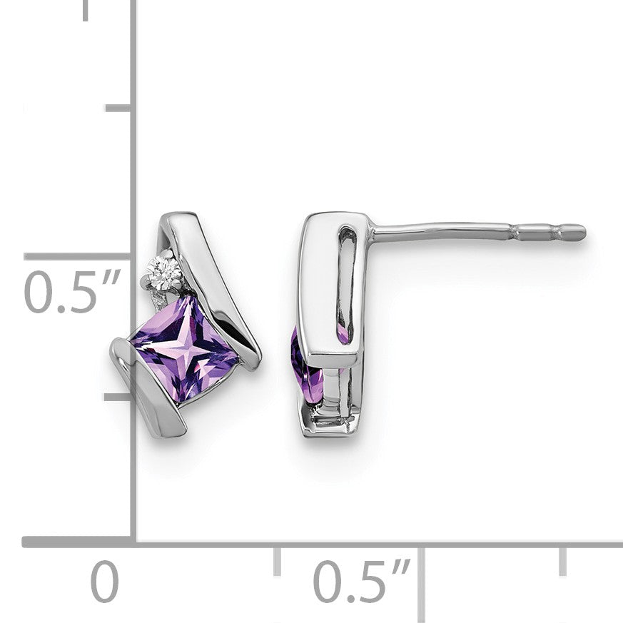 Sterling Silver Antique Cushion Amethyst and Diamond Earrings