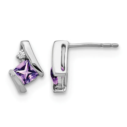 Sterling Silver Antique Cushion Amethyst and Diamond Earrings