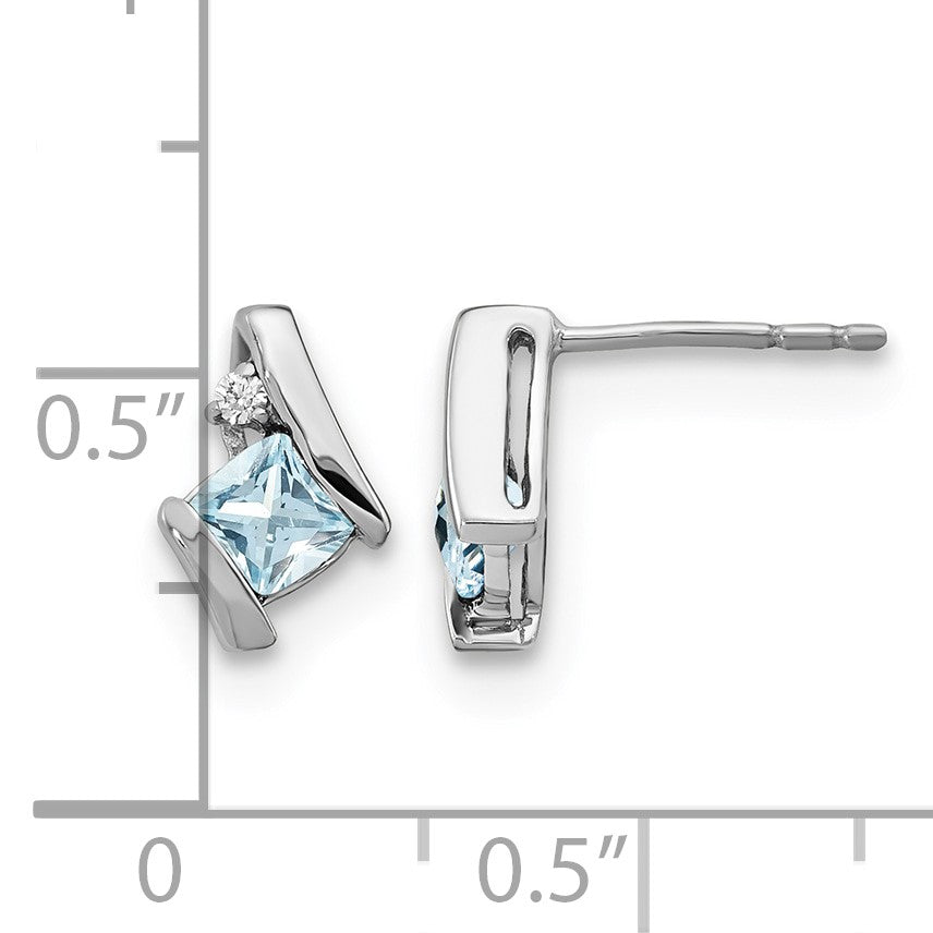 Sterling Silver Antique Cushion Aquamarine and Diamond Earrings