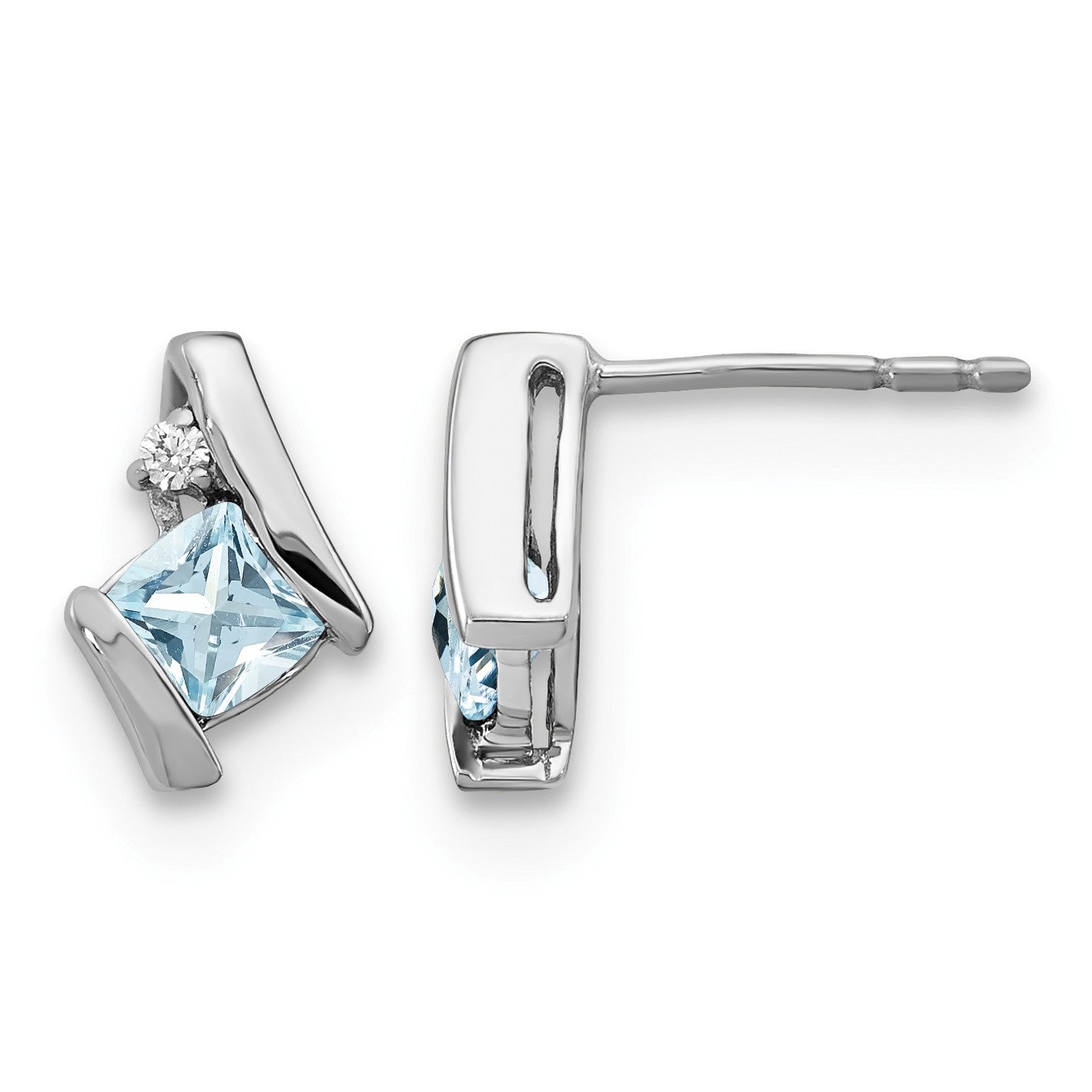 Sterling Silver Antique Cushion Aquamarine and Diamond Earrings