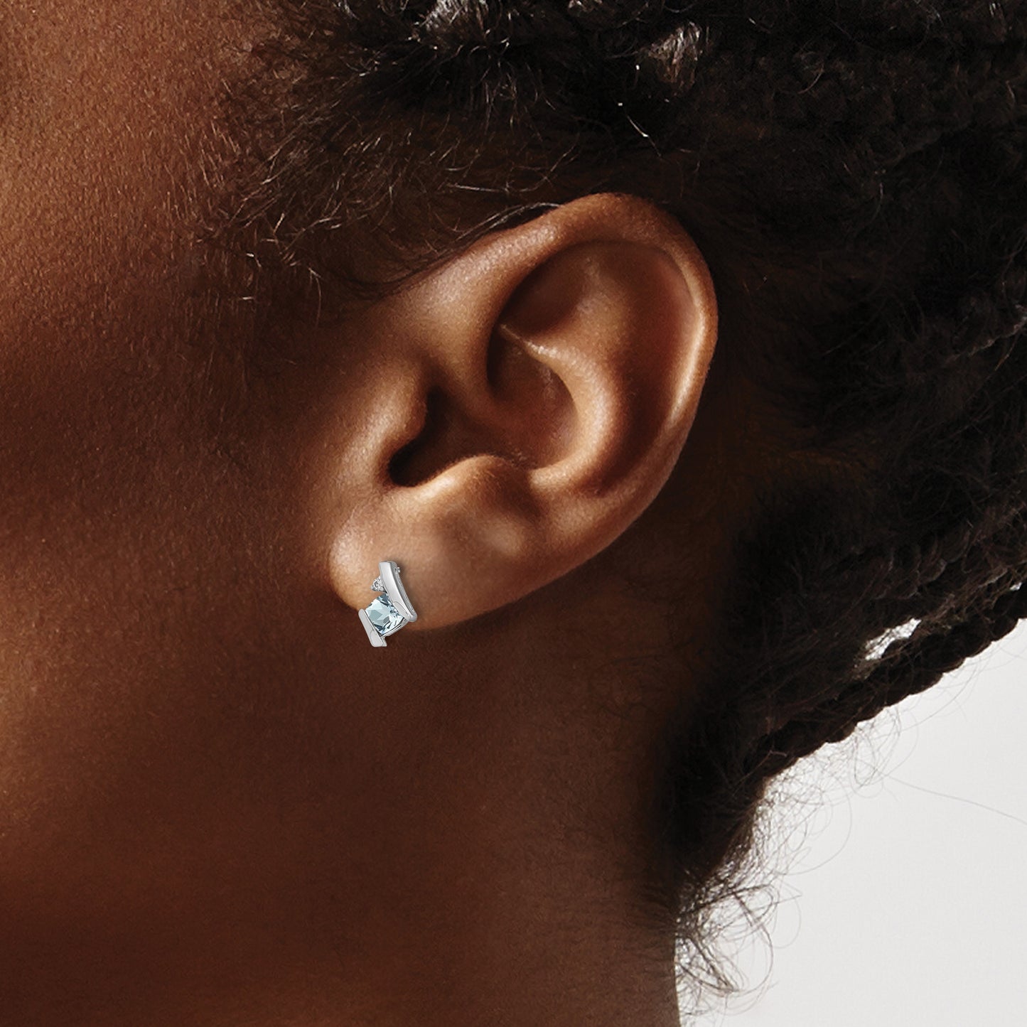 14k White Gold 4mm Cushion March/Aquamarine and Diamond Post Earrings