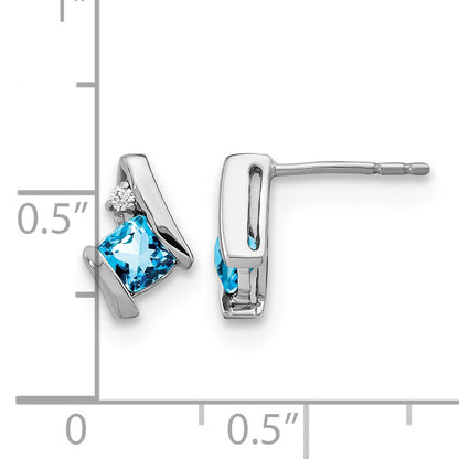 Sterling Silver Antique Cushion Blue Topaz and Diamond Earrings