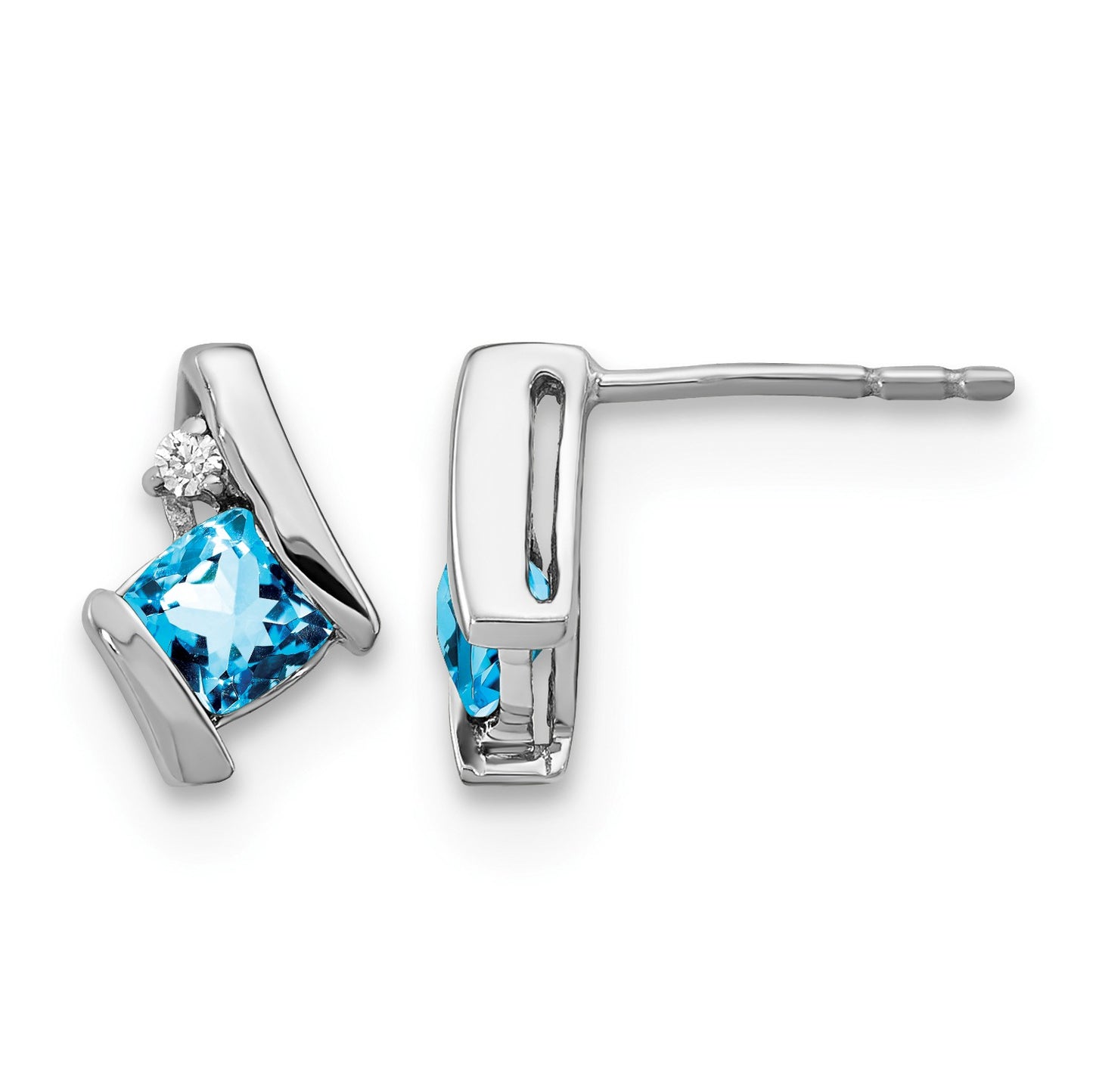 Sterling Silver Antique Cushion Blue Topaz and Diamond Earrings