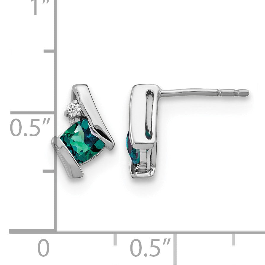 Sterling Silver Antique Cushion Cr. Alexandrite and Diamond Earrings