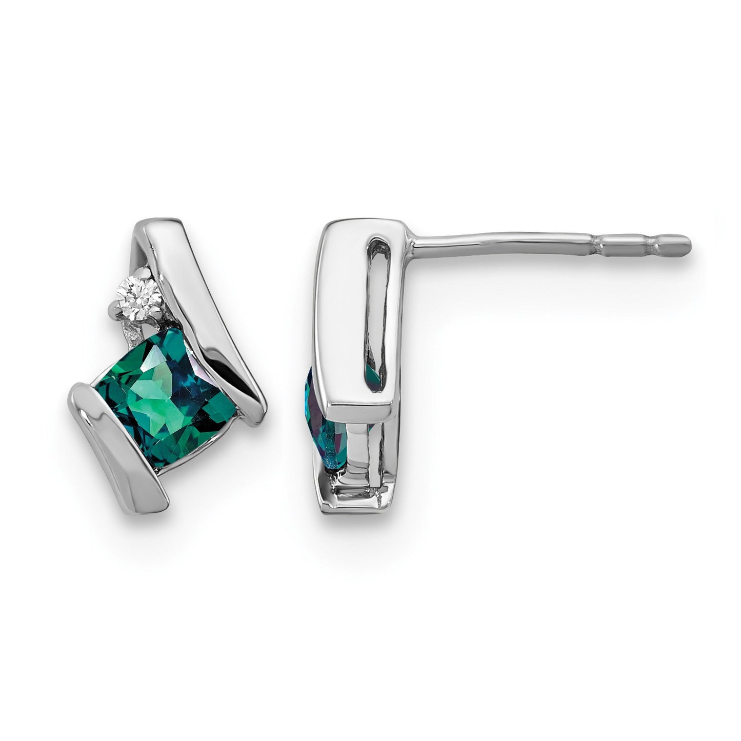 Sterling Silver Antique Cushion Cr. Alexandrite and Diamond Earrings