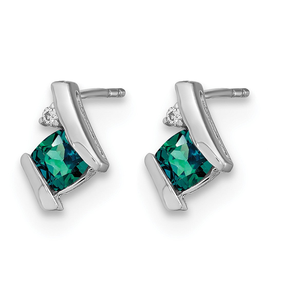 14k White Gold 4mm Cushion June/Lab Created Alexandrite and Diamond Post Earrings