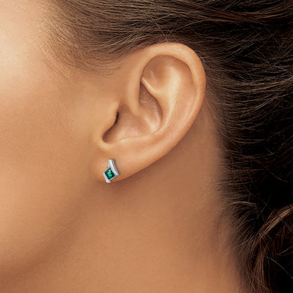 14k White Gold 4mm Cushion June/Lab Created Alexandrite and Diamond Post Earrings