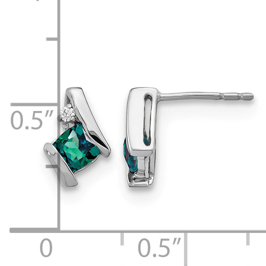 14k White Gold 4mm Cushion June/Lab Created Alexandrite and Diamond Post Earrings