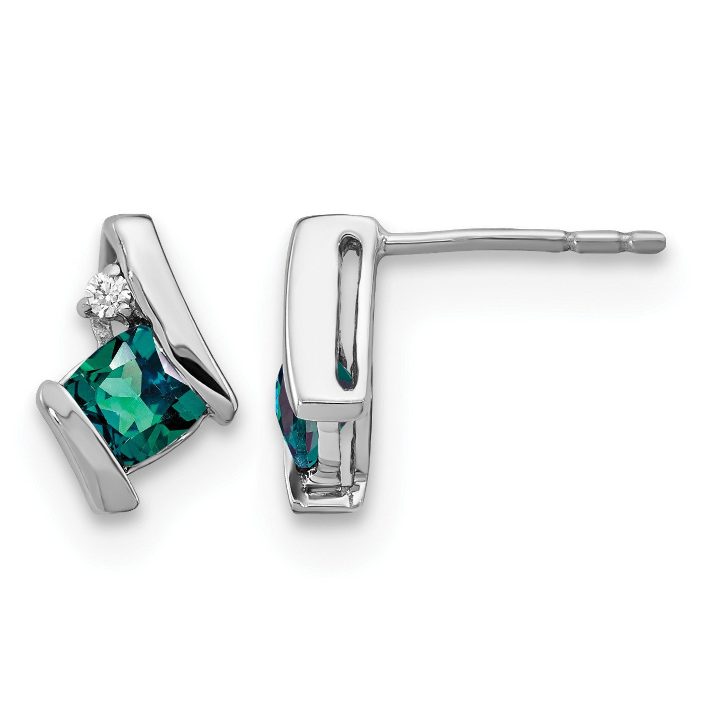 14k White Gold 4mm Cushion June/Lab Created Alexandrite and Diamond Post Earrings