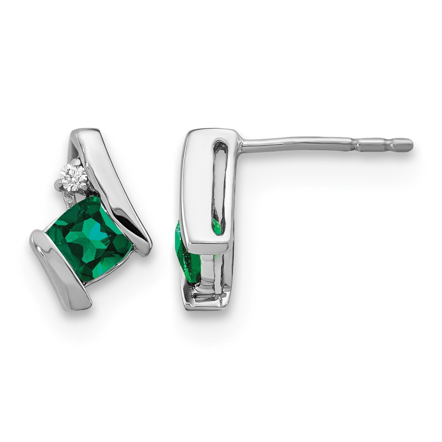 Sterling Silver Antique Cushion Cr. Emerald and Diamond Earrings