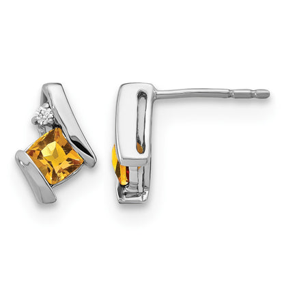 Sterling Silver Antique Cushion Citrine and Diamond Earrings