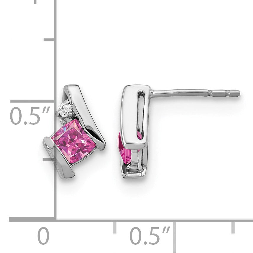 Sterling Silver Antique Cushion Cr. Pink Sapphire and Diamond Earrings
