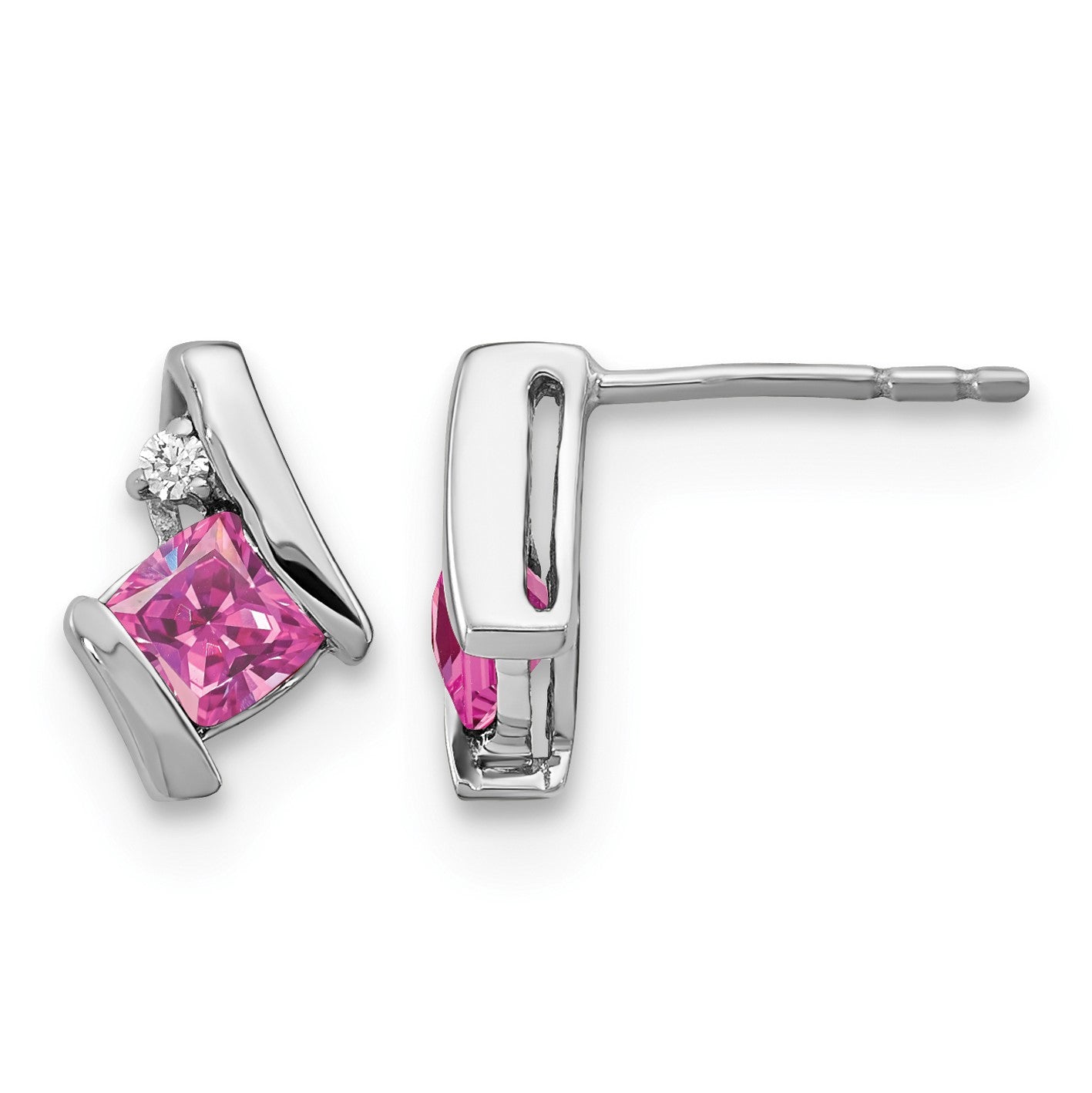Sterling Silver Antique Cushion Cr. Pink Sapphire and Diamond Earrings