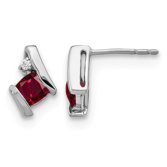 Sterling Silver Antique Cushion Cr. Ruby and Diamond Earrings