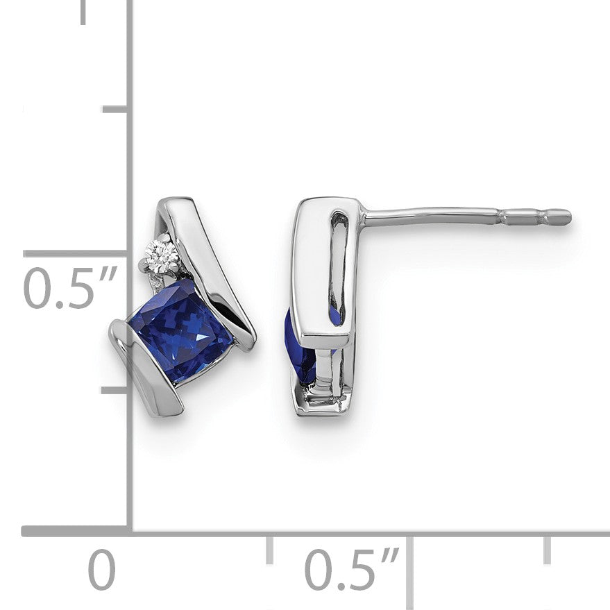 Sterling Silver Antique Cushion Cr. Sapphire and Diamond Earrings