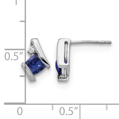 Sterling Silver Antique Cushion Cr. Sapphire and Diamond Earrings