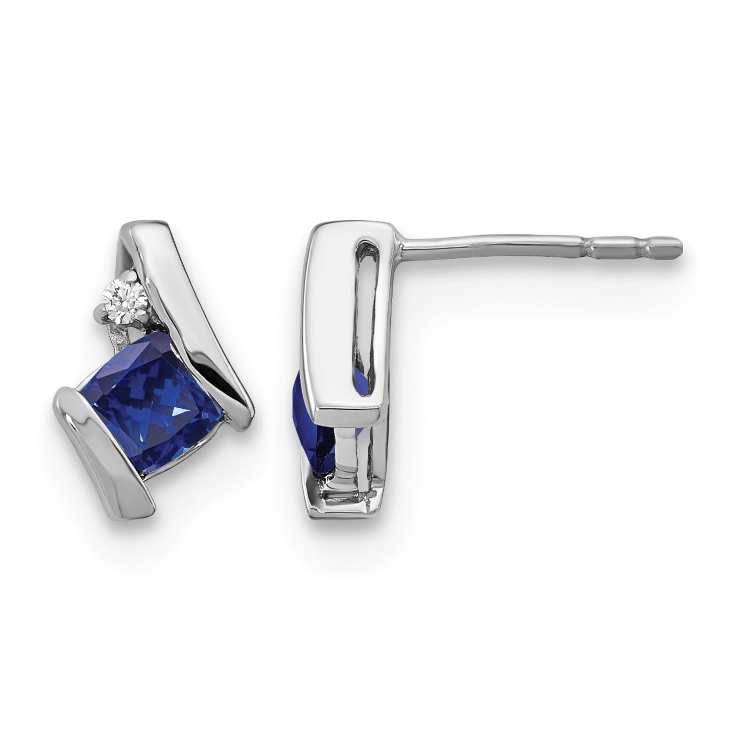 Sterling Silver Antique Cushion Cr. Sapphire and Diamond Earrings