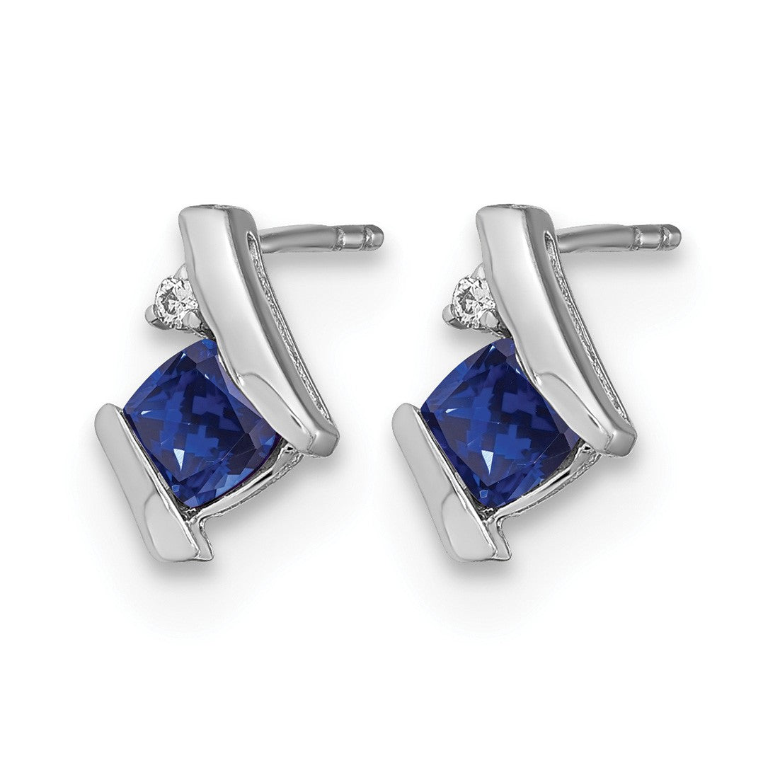 14k White Gold 4mm Cushion September/Lab Created Sapphire and Diamond Post Earrings