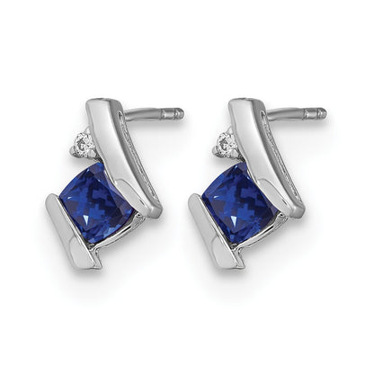 14k White Gold 4mm Cushion September/Lab Created Sapphire and Diamond Post Earrings