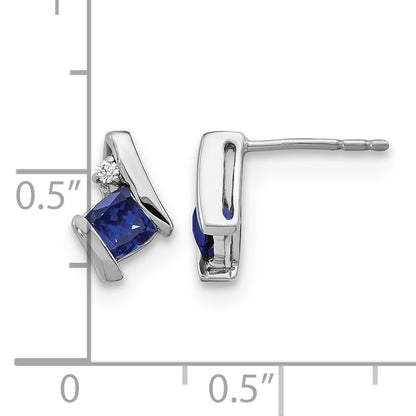 14k White Gold 4mm Cushion September/Lab Created Sapphire and Diamond Post Earrings