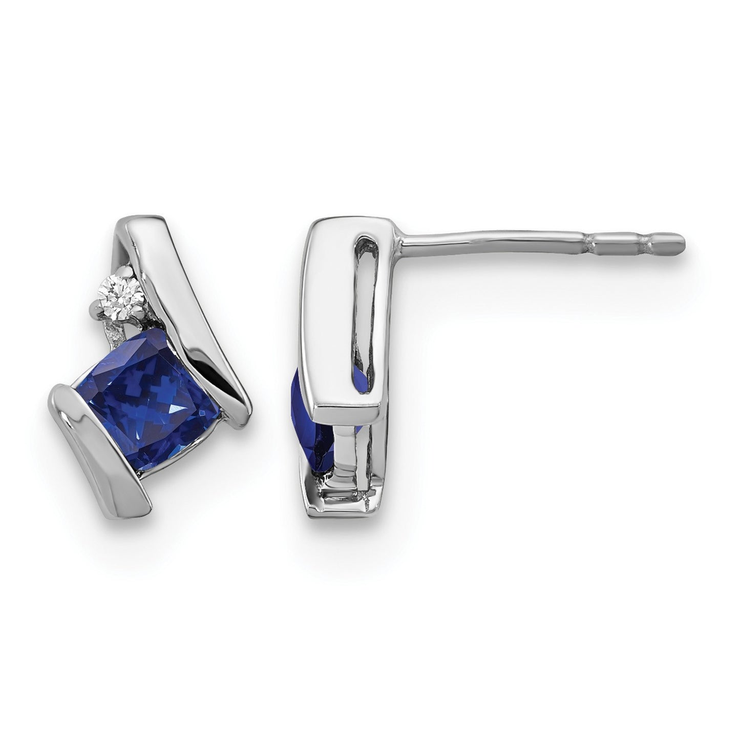 14k White Gold 4mm Cushion September/Lab Created Sapphire and Diamond Post Earrings