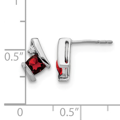 14k White Gold 4mm Cushion January/Garnet and Diamond Post Earrings