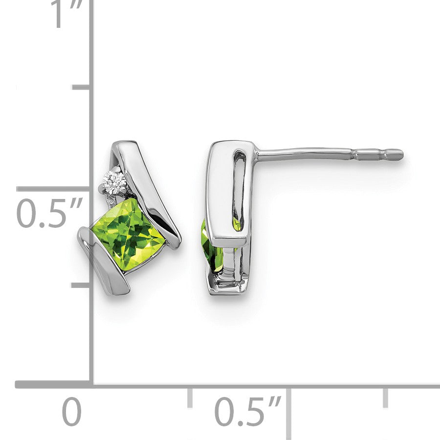 Sterling Silver Antique Cushion Peridot and Diamond Earrings