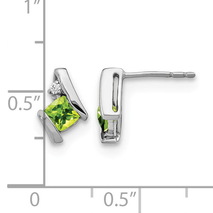 Sterling Silver Antique Cushion Peridot and Diamond Earrings