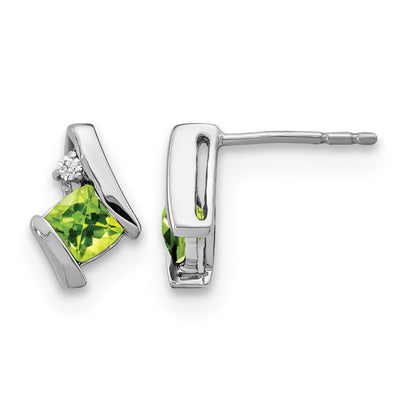 Sterling Silver Antique Cushion Peridot and Diamond Earrings