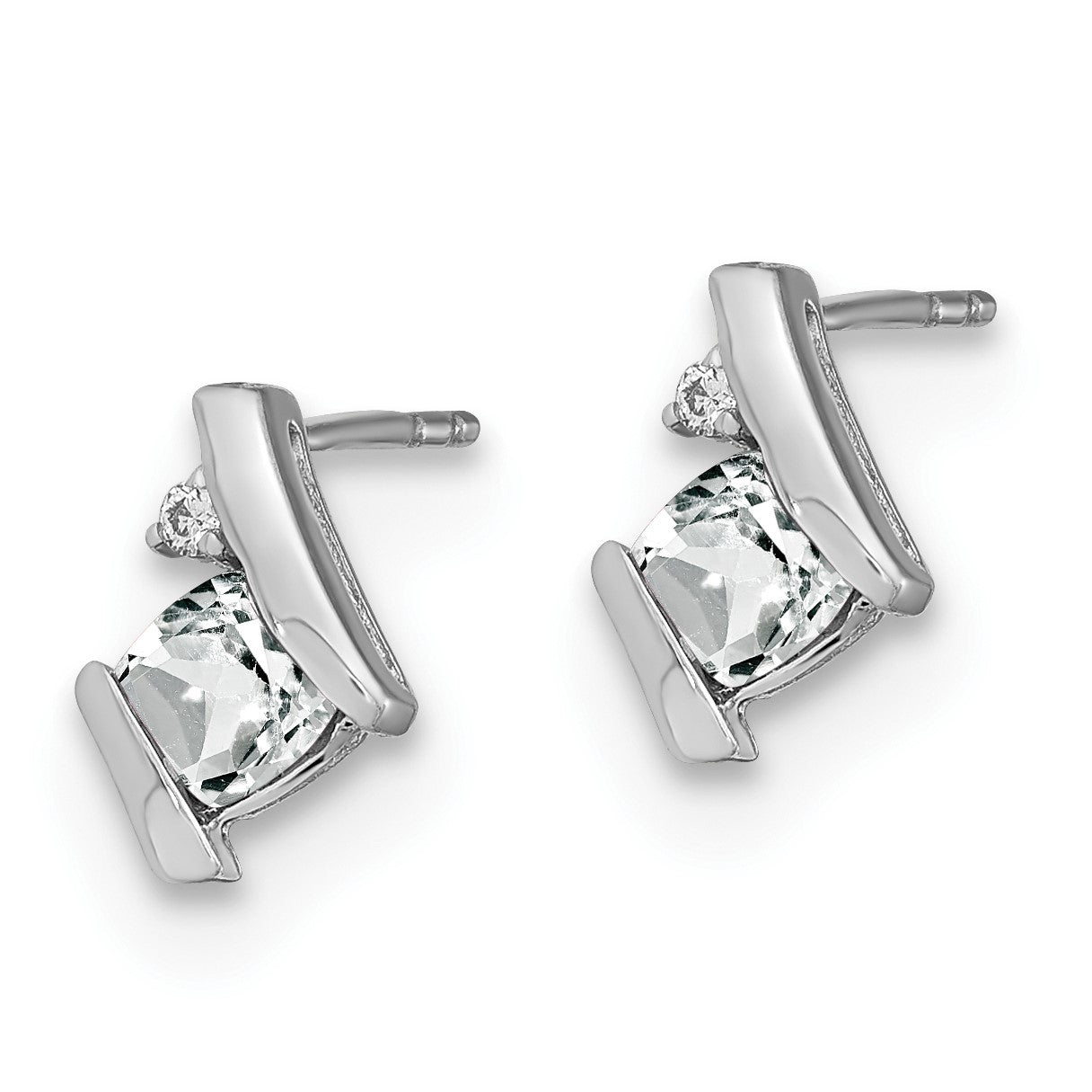 Sterling Silver Antique Cushion White Topaz and Diamond Earrings
