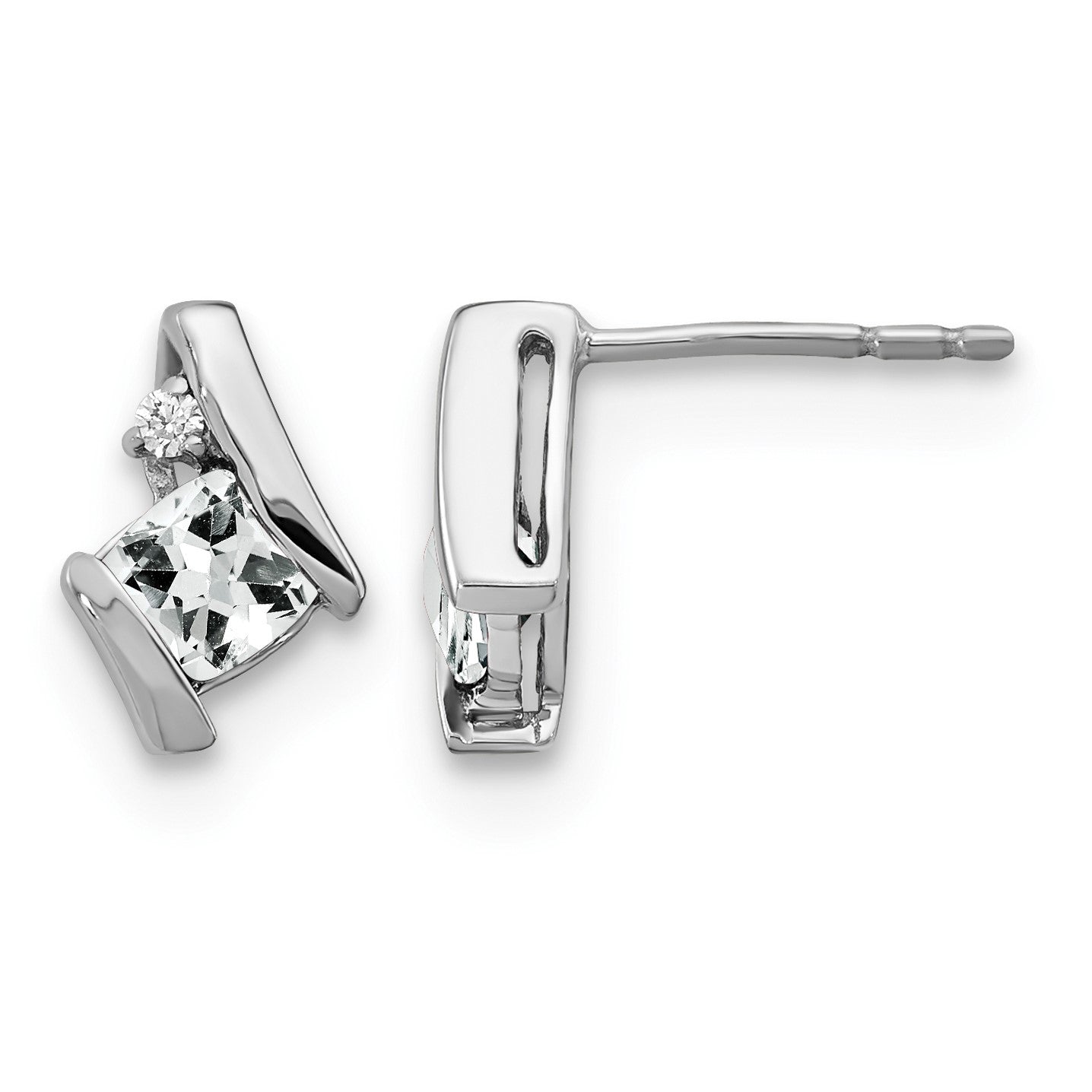 Sterling Silver Antique Cushion White Topaz and Diamond Earrings