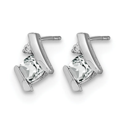 14k White Gold 4mm Cushion April/White Topaz and Diamond Post Earrings