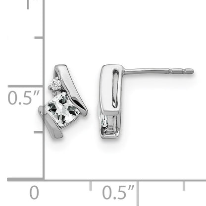 14k White Gold 4mm Cushion April/White Topaz and Diamond Post Earrings