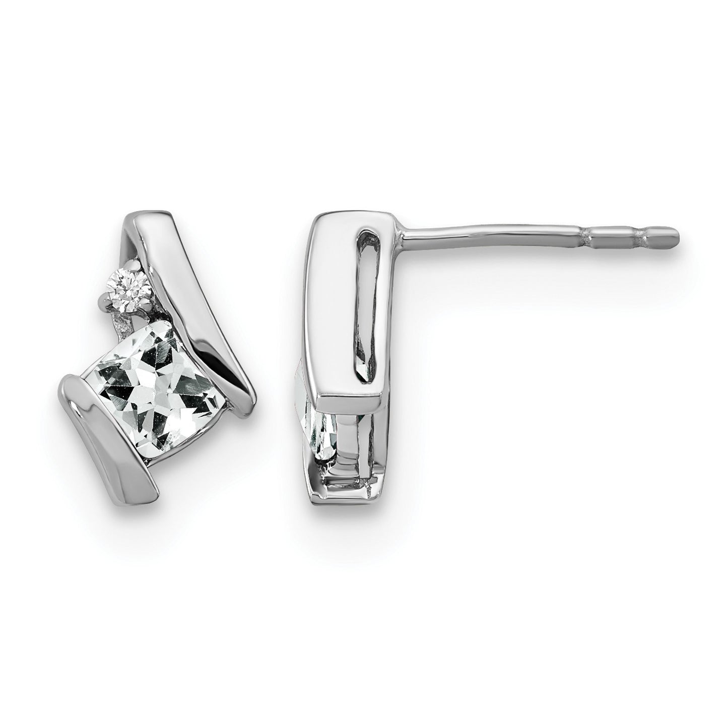 14k White Gold 4mm Cushion April/White Topaz and Diamond Post Earrings