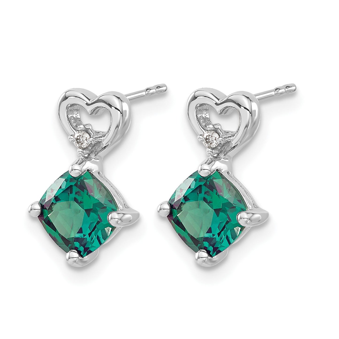 14k White Gold 6mm Cushion June/Lab Created Alexandrite and Diamond Heart Post Earrings