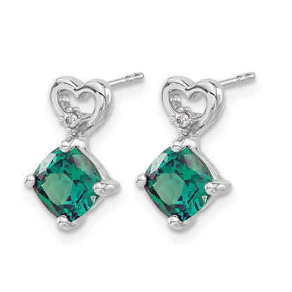 14k White Gold 6mm Cushion June/Lab Created Alexandrite and Diamond Heart Post Earrings