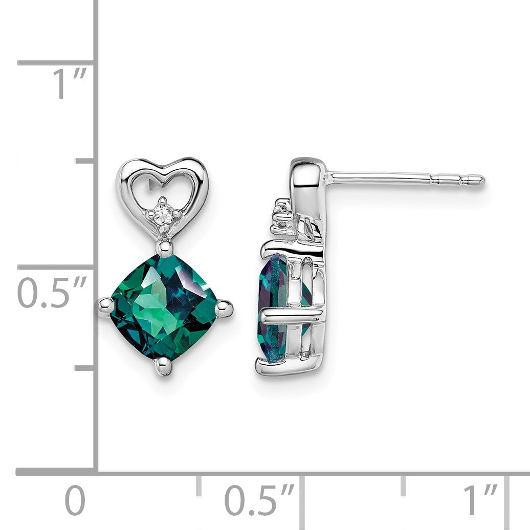 14k White Gold 6mm Cushion June/Lab Created Alexandrite and Diamond Heart Post Earrings