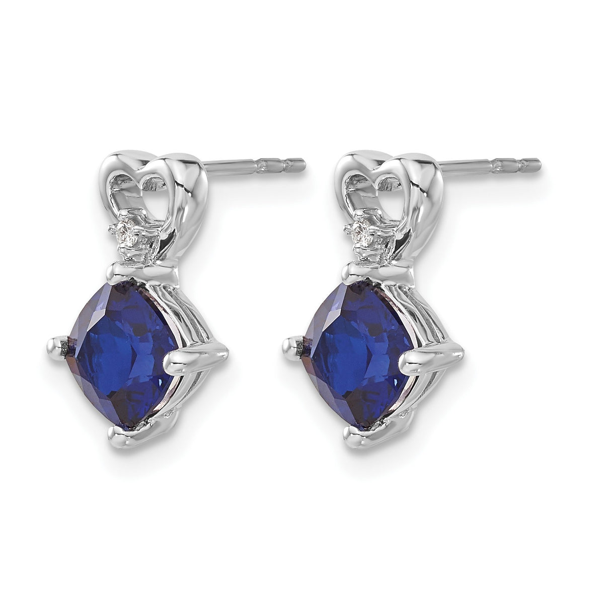 14k White Gold 6mm Cushion September/Lab Created Sapphire and Diamond Heart Post Earrings