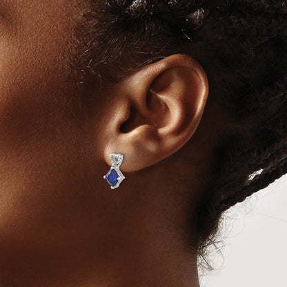 14k White Gold 6mm Cushion September/Lab Created Sapphire and Diamond Heart Post Earrings
