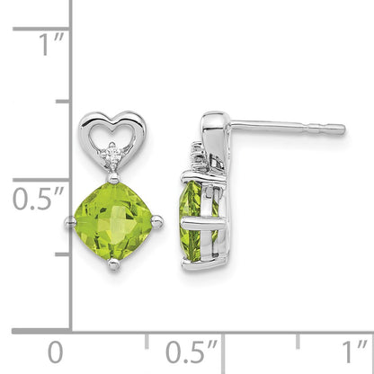 14k White Gold 6mm Cushion August/Peridot and Diamond Heart Post Earrings