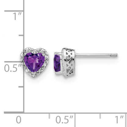 Sterling Silver Rhodium-plated Amethyst and Diamond Earrings